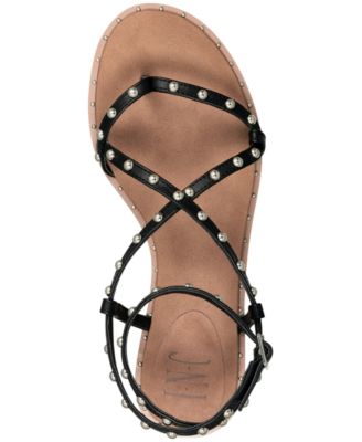 INC Womens Black Strappy Studded Adjustable Strap Darian Round Toe Block Heel Buckle Thong Sandals Shoes 7.5 M