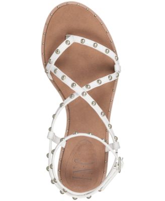 INC Womens White Strappy Adjustable Strap Studded Darian Round Toe Block Heel Buckle Thong Sandals Shoes 6 M