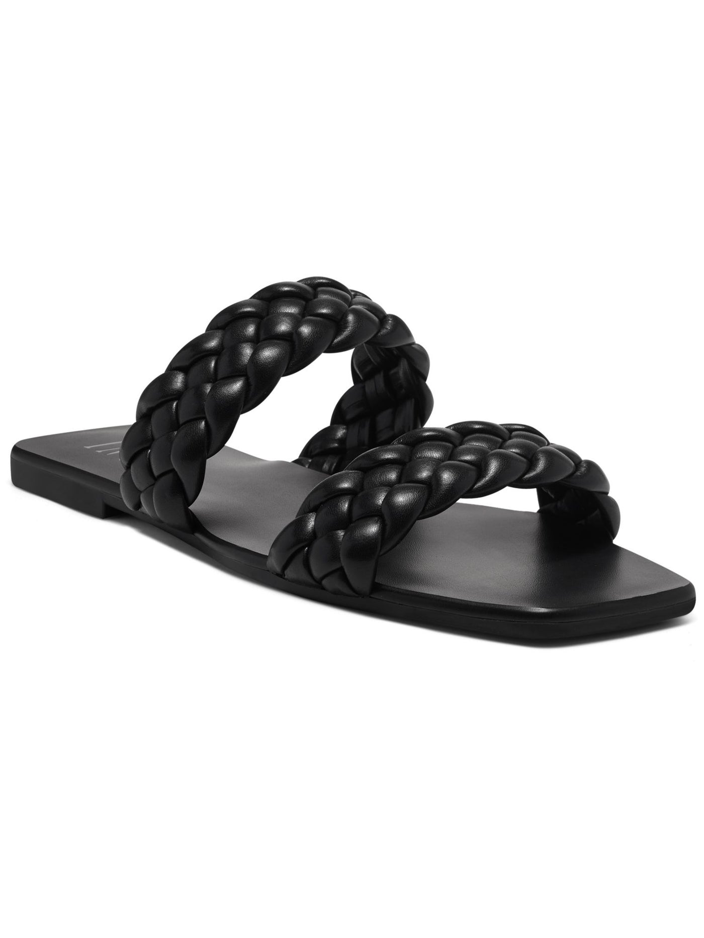 INC Womens Black Braided Double Straps Petria Square Toe Slip On Sandals Shoes 8 M