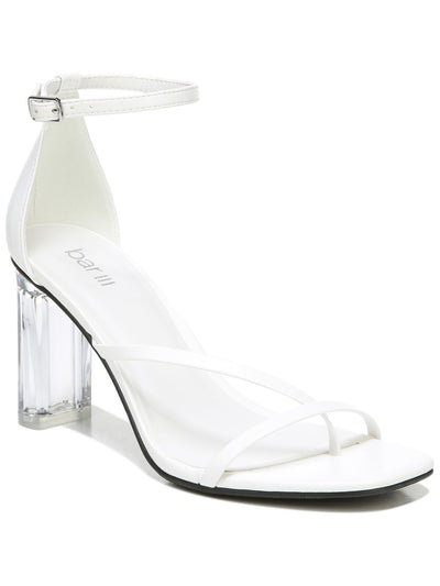 BAR III Womens White Transparent Heel Cushioned Asymmetrical Adjustable Strap Ankle Strap Blakke Round Toe Block Heel Buckle Dress Heeled Thong Sandals 12 M