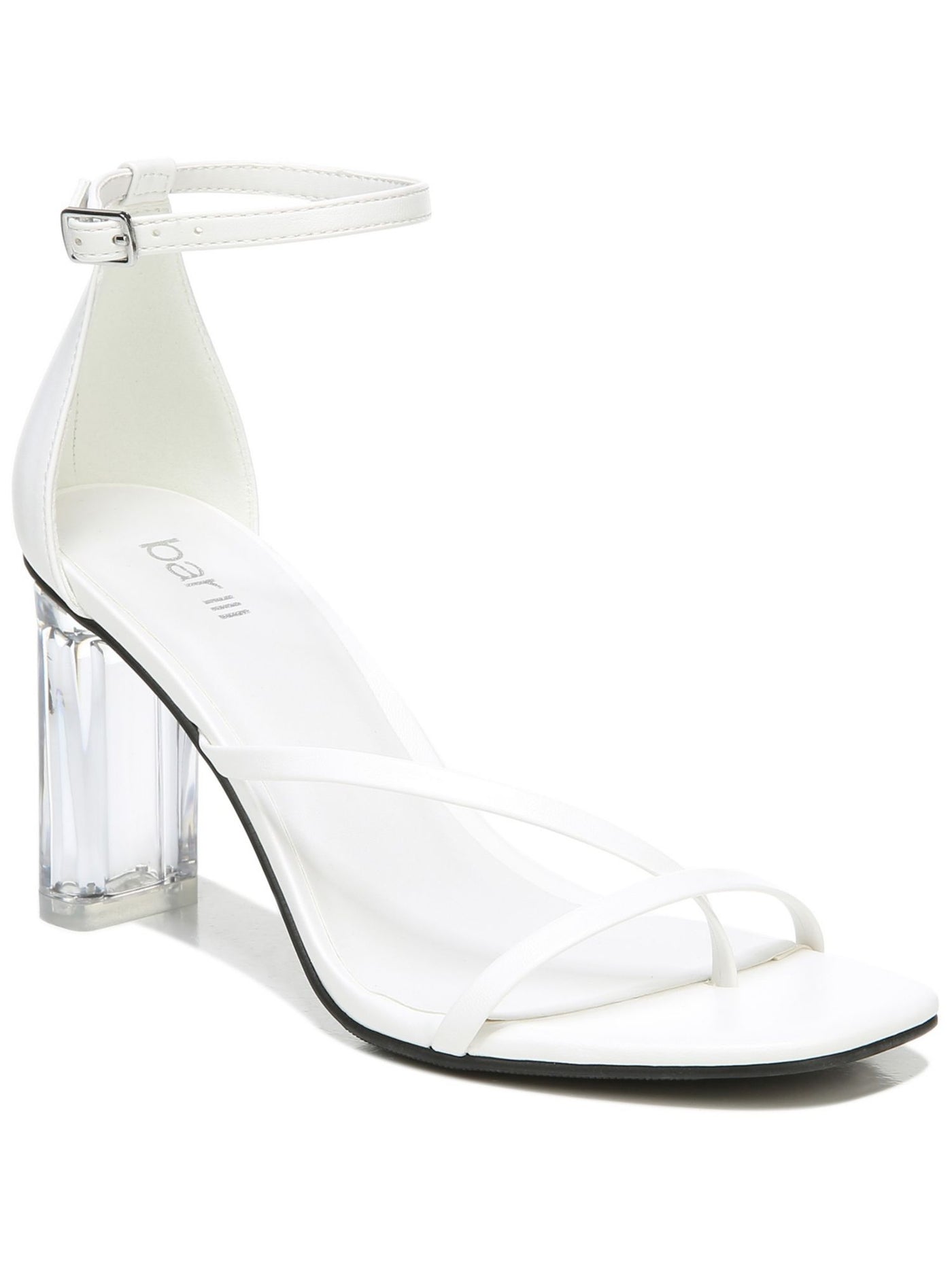 BAR III Womens White Transparent Heel Cushioned Asymmetrical Adjustable Strap Ankle Strap Blakke Round Toe Block Heel Buckle Dress Heeled Thong Sandals 10 M