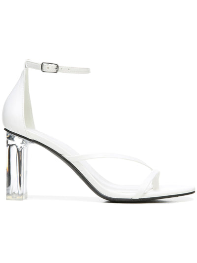 BAR III Womens White Transparent Heel Cushioned Asymmetrical Adjustable Strap Ankle Strap Blakke Round Toe Block Heel Buckle Dress Heeled Thong Sandals 11 M