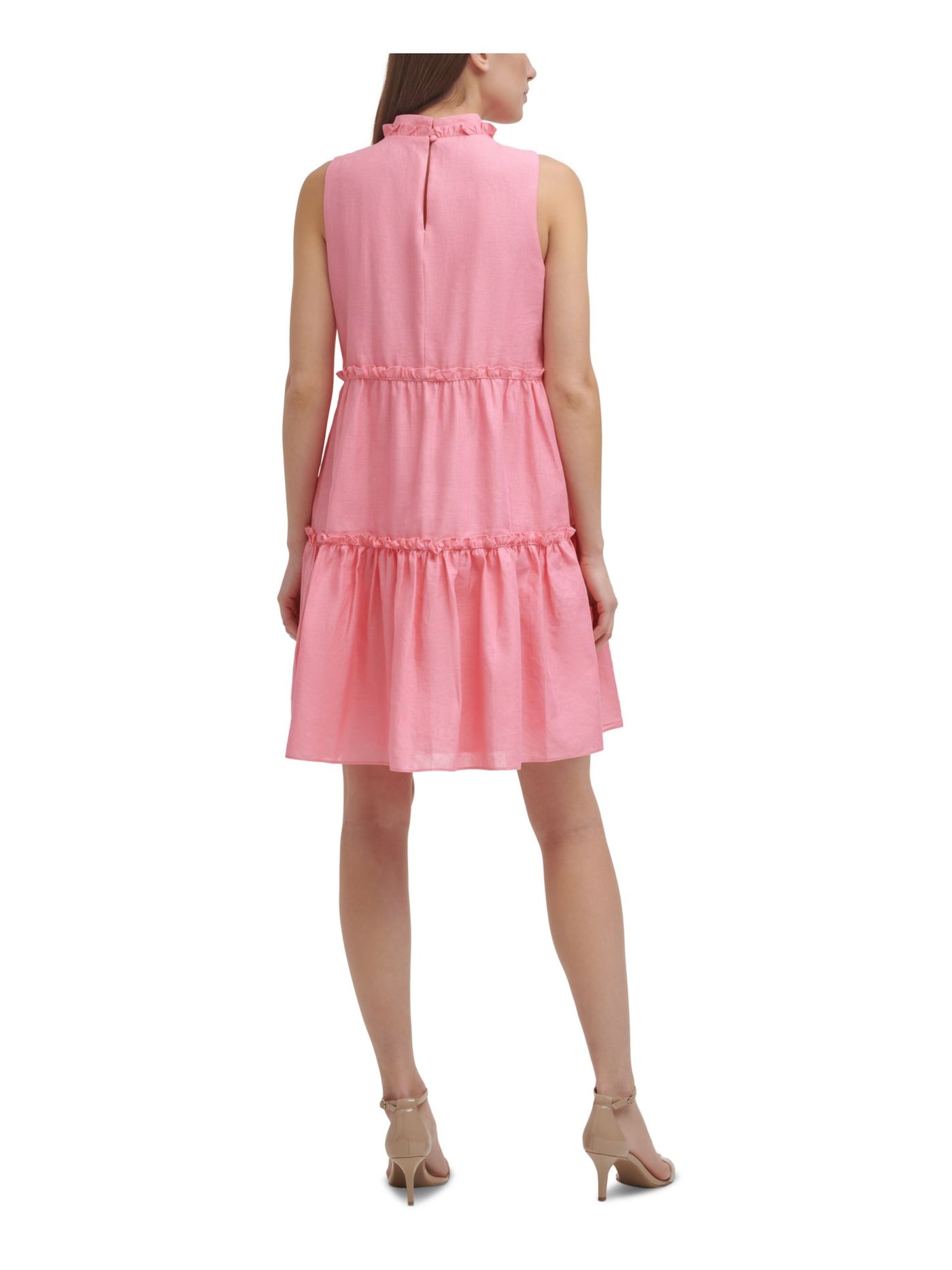 VINCE CAMUTO Womens Pink Sleeveless Mock Neck Above The Knee Cocktail Ruffled Dress 12
