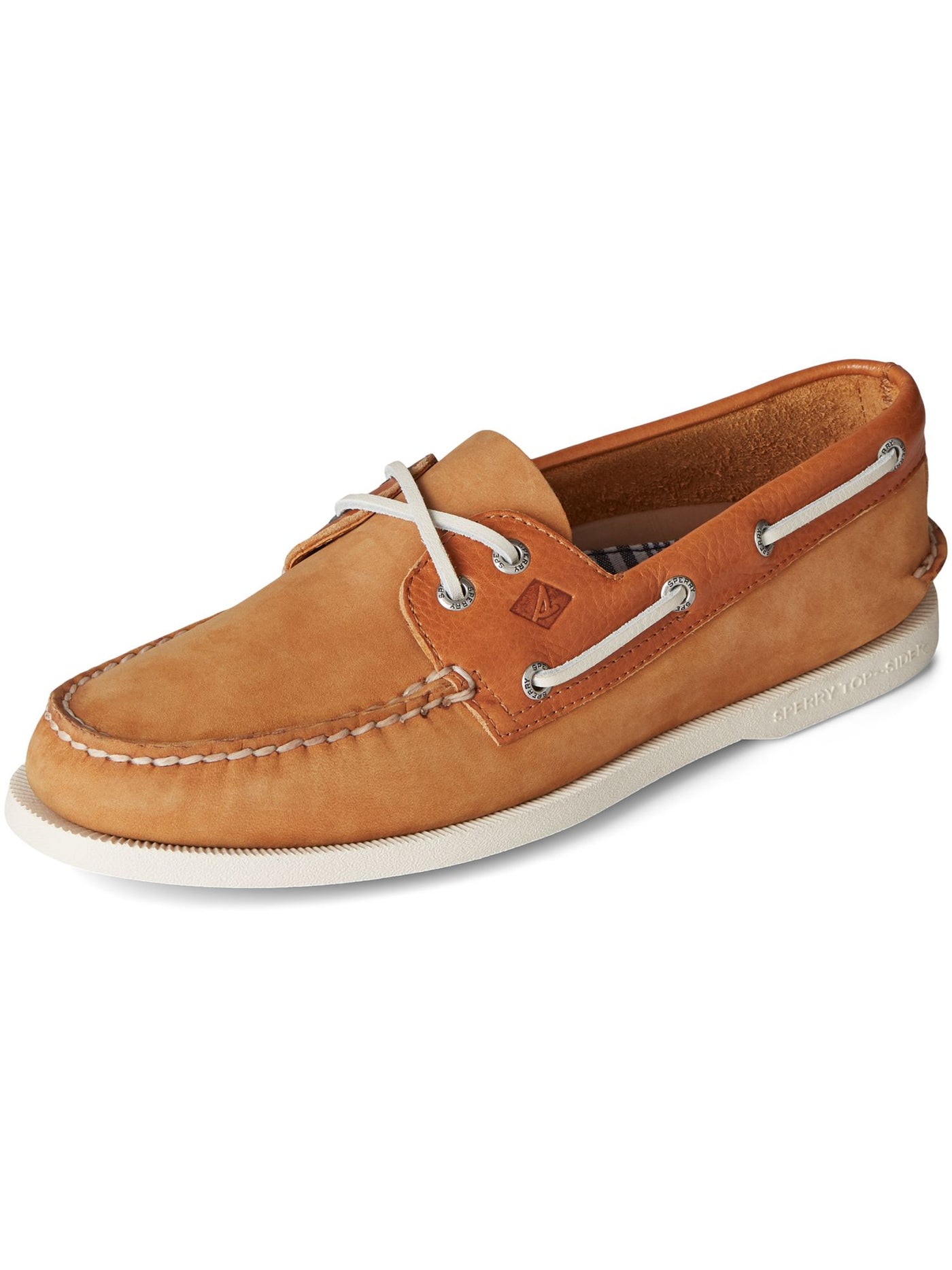 SPERRY Mens Beige Non-Marking Padded A/o 2-eye Round Toe Lace-Up Leather Boat Shoes 8.5 M