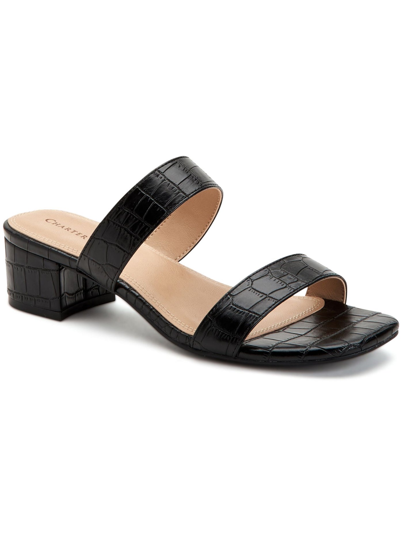 CHARTER CLUB Womens Black Crocodile Print Vernaa Square Toe Block Heel Slip On Dress Sandals Shoes 8.5 M