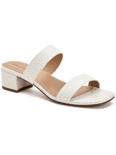 CHARTER CLUB Womens White Croco Print Vernaa Square Toe Block Heel Slip On Dress Sandals Shoes 5 M