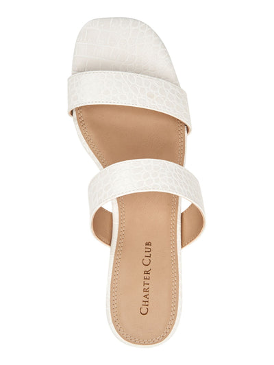 CHARTER CLUB Womens White Croco Print Vernaa Square Toe Block Heel Slip On Dress Sandals Shoes 9 M