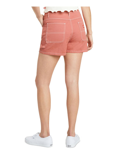 DICKIES Womens Coral Cotton Zippered Pocketed Bold Stitching Carpenter High Waist Shorts Juniors 7\28