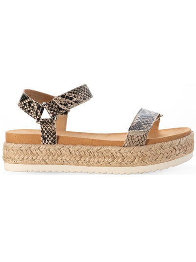 SUN STONE Womens Beige Snake Ankle Strap Treaded Rylaan Round Toe Platform Espadrille Shoes 11 M