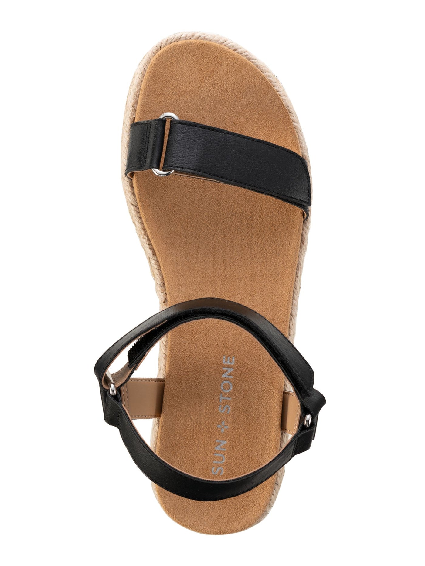 SUN STONE Womens Black Snake Platform 1-1/2" Metallic Hardware Ankle Strap Braided Rylaan Round Toe Wedge Sandals Shoes M