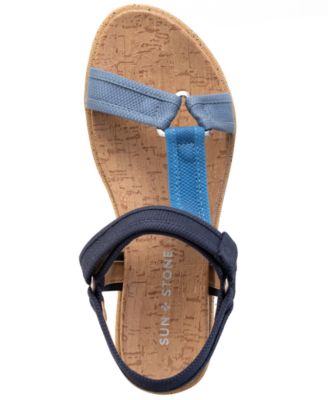 SUN STONE Womens Blue Metallic Hardware Lug Sole Strappy Zoeyy Round Toe Wedge Sandals Shoes 6 M