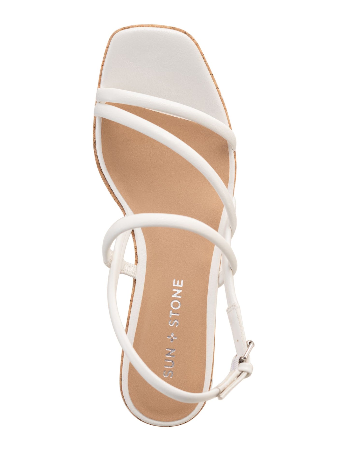 SUN STONE Womens White 1" Platform Cork-Like Strappy Padded Bella Square Toe Wedge Buckle Slingback Sandal M