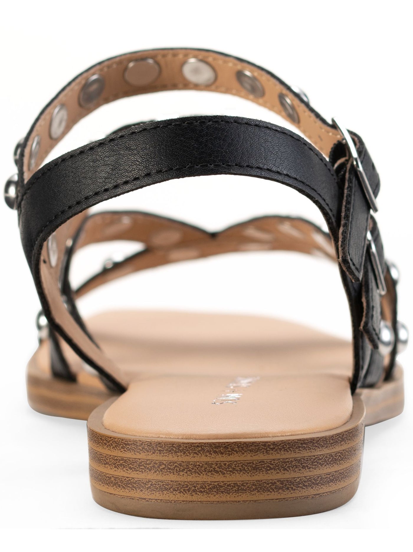 SUN STONE Womens Black Adjustable Studded Strappy Angela Square Toe Buckle Slingback Sandal 5 M