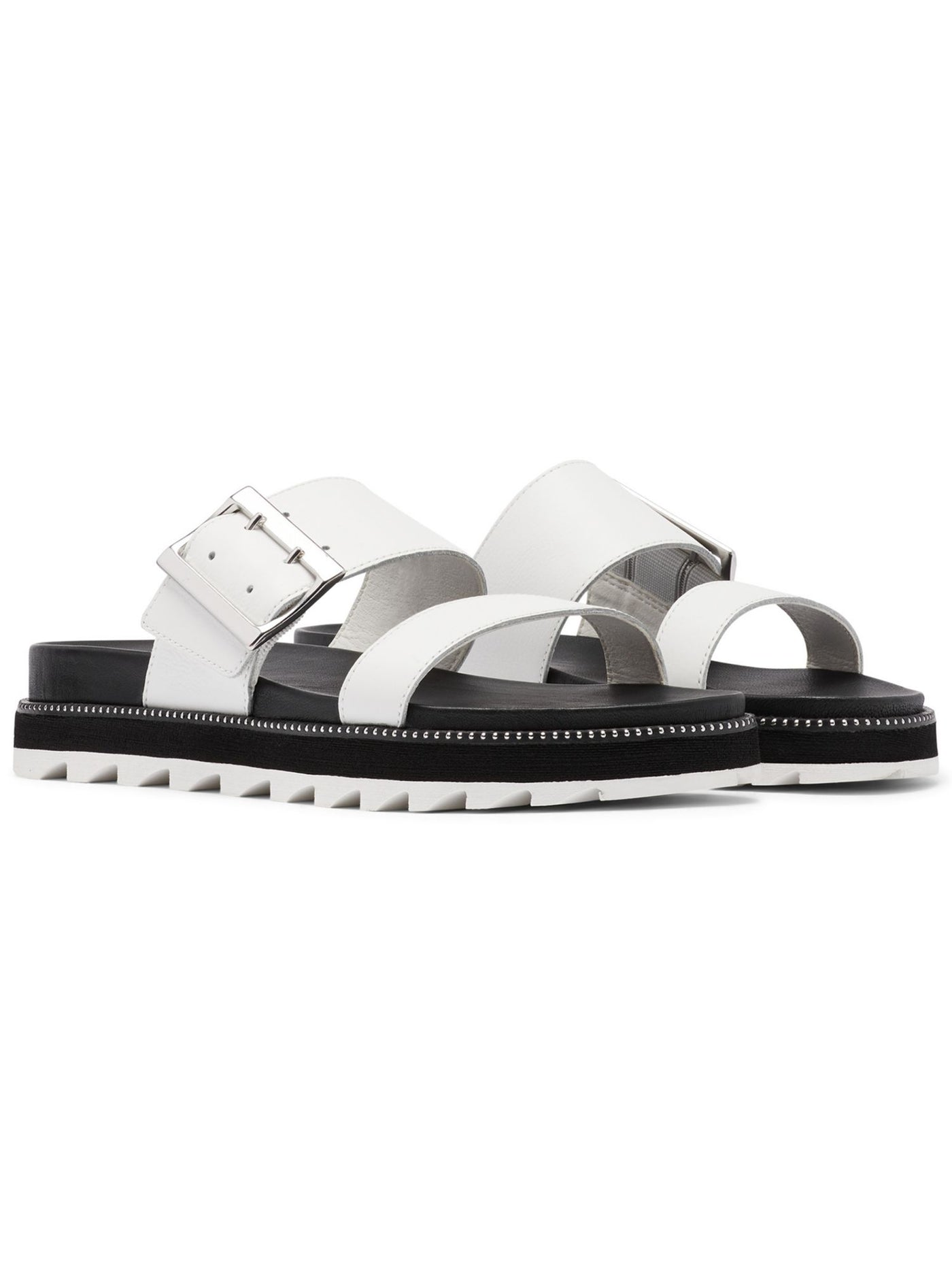 SOREL Womens White 1" Platform Buckled Straps Cushioned Roaming Round Toe Wedge Slip On Leather Slide Sandals Shoes 6