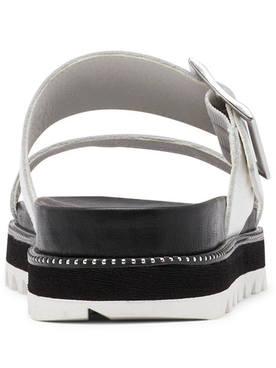 SOREL Womens White 1" Platform Buckled Straps Cushioned Roaming Round Toe Wedge Slip On Leather Slide Sandals Shoes 7.5