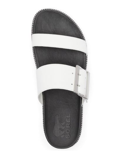 SOREL Womens White 1" Platform Buckled Straps Cushioned Roaming Round Toe Wedge Slip On Leather Slide Sandals Shoes 7.5