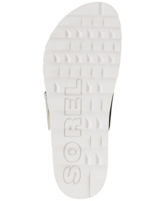 SOREL Womens White 1" Platform Buckled Straps Cushioned Roaming Round Toe Wedge Slip On Leather Slide Sandals Shoes