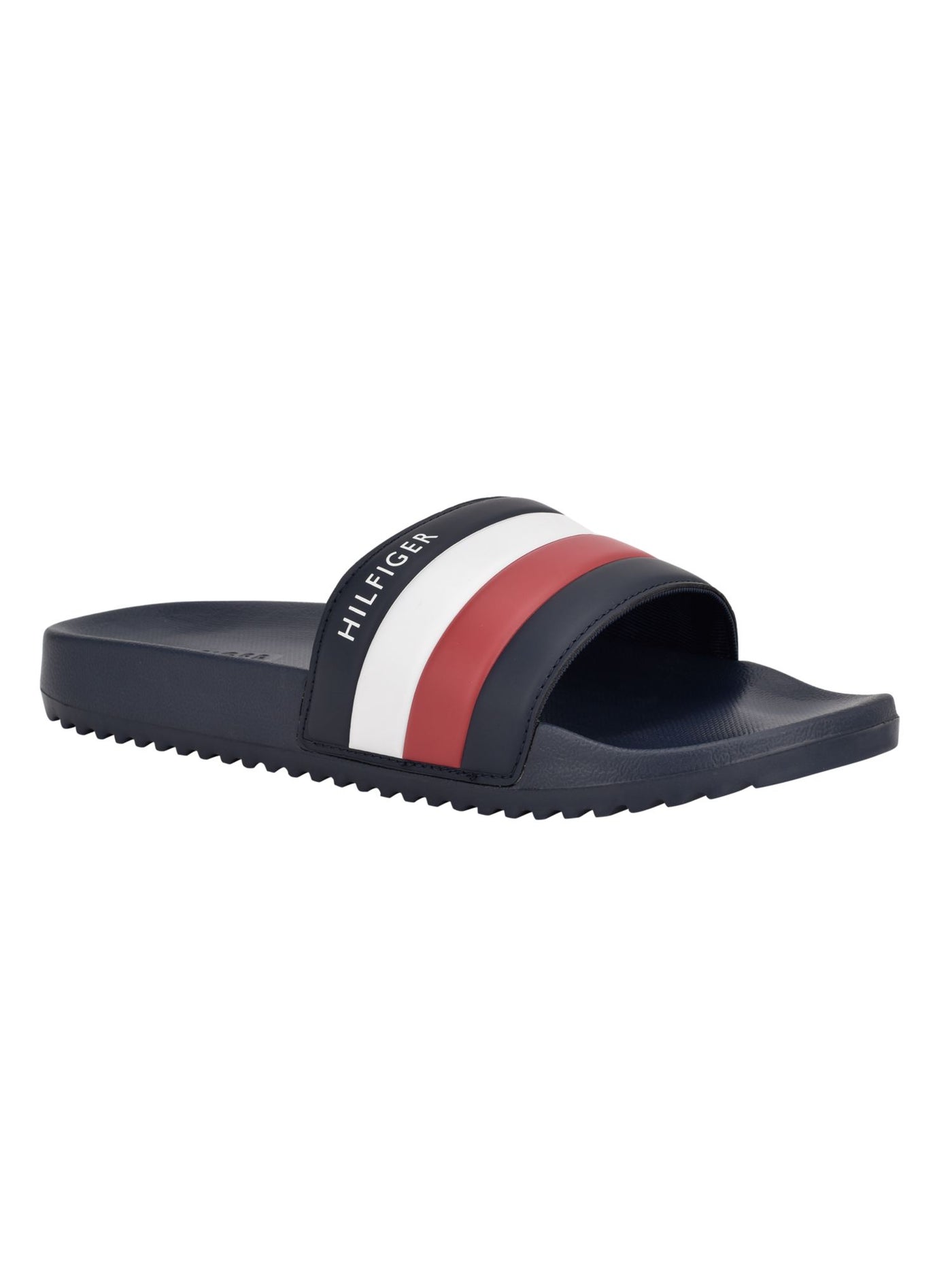 TOMMY HILFIGER Mens Navy Color Block Logo Accent Comfort Rozi Round Toe Slip On Slide Sandals Shoes 10 M