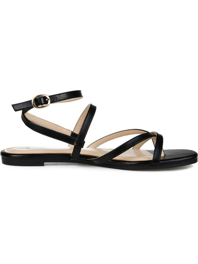JOURNEE COLLECTION Womens Black Padded Strappy Adjustable Ankle Strap Serissa Open Toe Buckle Thong Sandals Shoes 6