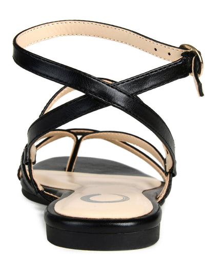 JOURNEE COLLECTION Womens Black Padded Strappy Adjustable Ankle Strap Serissa Open Toe Buckle Thong Sandals Shoes 6