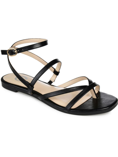 JOURNEE COLLECTION Womens Black Padded Strappy Adjustable Ankle Strap Serissa Open Toe Buckle Thong Sandals Shoes 6