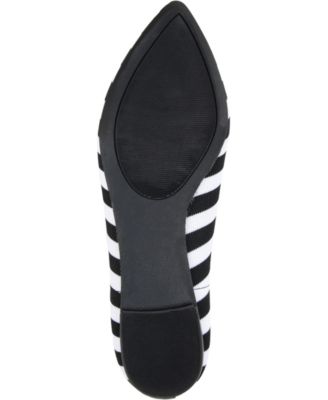 JOURNEE COLLECTION Womens Black Striped Back Pull-Tab Comfort Stretch Tayleen Pointed Toe Slip On Flats Shoes M