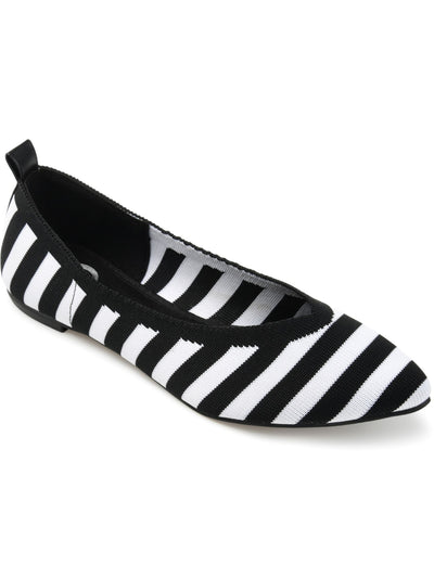 JOURNEE COLLECTION Womens Black Striped Back Pull-Tab Comfort Stretch Tayleen Pointed Toe Slip On Flats Shoes 6 M