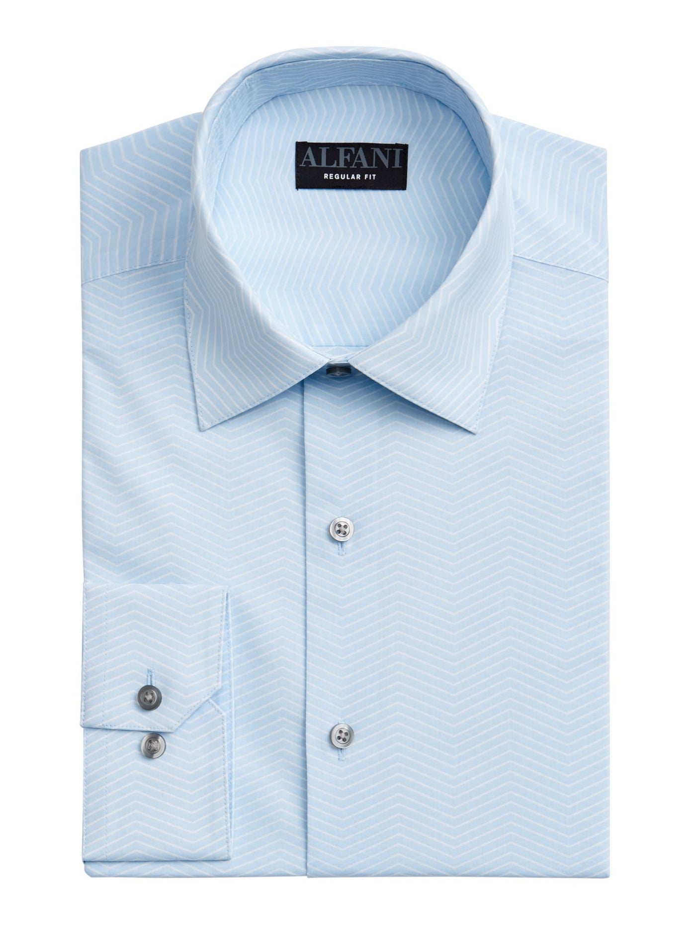 ALFANI Mens Light Blue Chevron Spread Collar Performance Stretch Dress Shirt M 15/15.5- 34/35