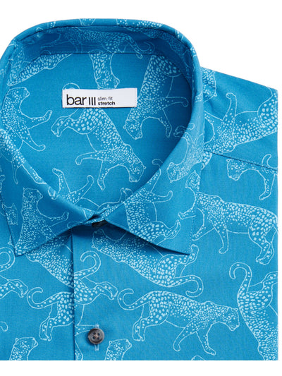 BAR III Mens Blue Spread Collar Slim Fit Button Down Shirt L 16/16.5