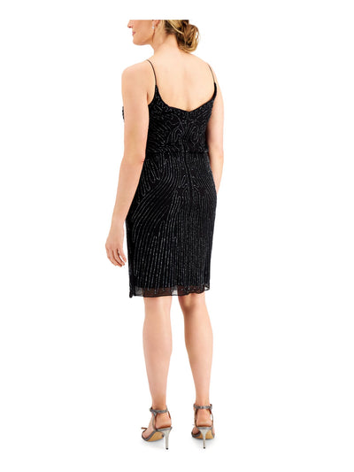 JKARA Womens Sequined Spaghetti Strap V Neck Below The Knee Party Dress