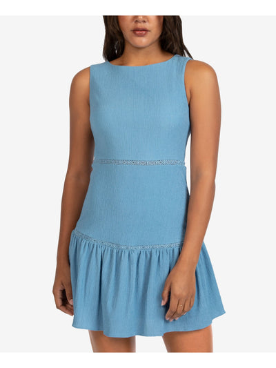 B DARLIN Womens Blue Sleeveless Round Neck Mini Fit + Flare Dress 9\10