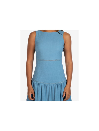 B DARLIN Womens Blue Sleeveless Round Neck Mini Fit + Flare Dress Juniors 3\4