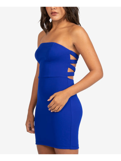 B DARLIN Womens Blue Stretch Zippered Fitted Crisscross-back Sleeveless Strapless Mini Cocktail Body Con Dress 11\12