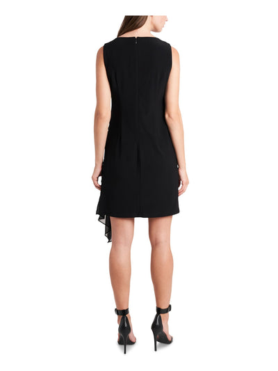 MSK Womens Stretch Embroidered Asymmetrical Hem Sleeveless Jewel Neck Below The Knee Party Sheath Dress