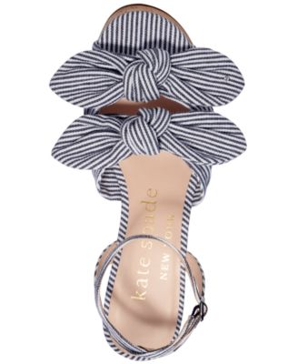 KATE SPADE NEW YORK Womens Blue Striped Adjustable Strap Bow Accent Julep Round Toe Wedge Buckle Slingback Sandal B