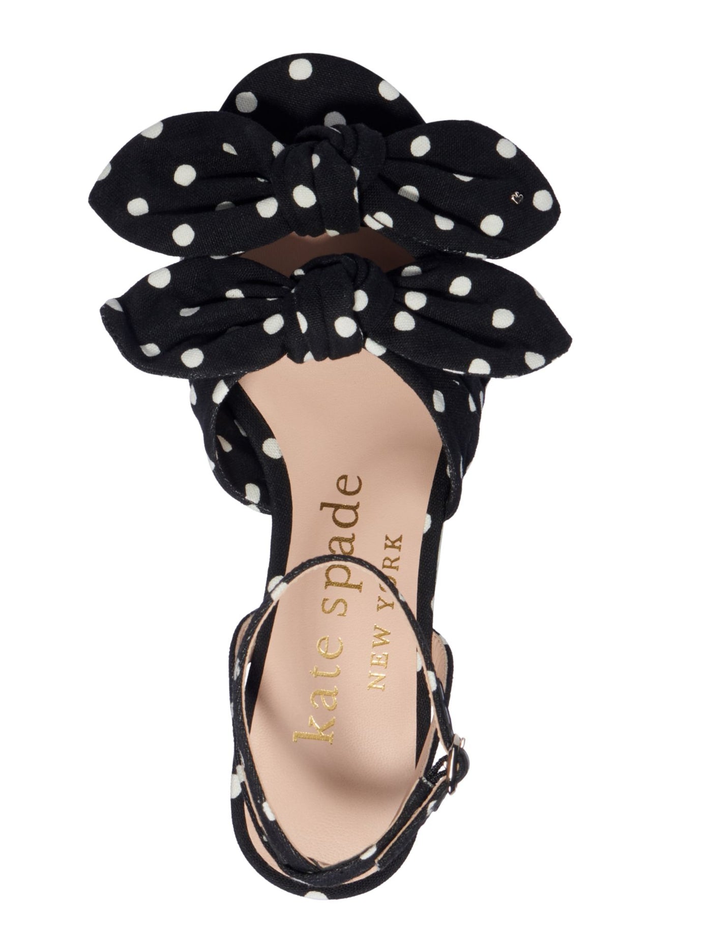 KATE SPADE NEW YORK Womens Black/French Cream Polka Dot Double Bow Cork Ankle Strap Cushioned Julep Round Toe Wedge Buckle Dress Sandals Shoes B