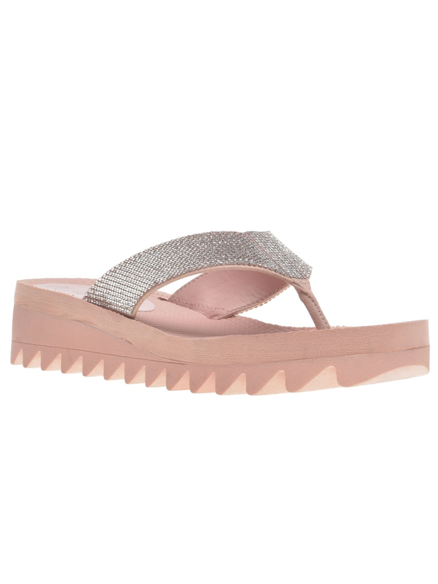 WILD PAIR Womens Pink Saw Tooth Sole Rhinestone Kalabasas Round Toe Wedge Slip On Thong Sandals Shoes 9.5 M