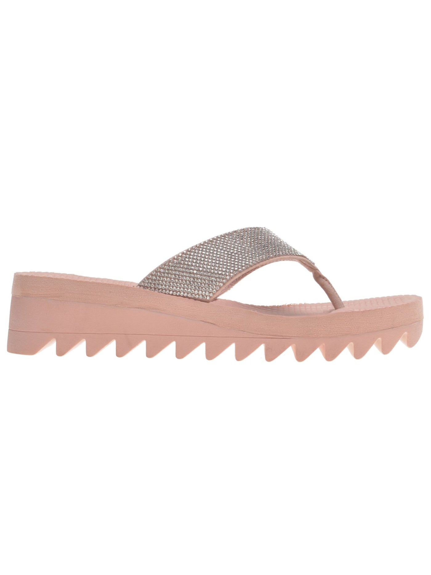 WILD PAIR Womens Pink Saw Tooth Sole Rhinestone Kalabasas Round Toe Wedge Slip On Thong Sandals Shoes 8 M