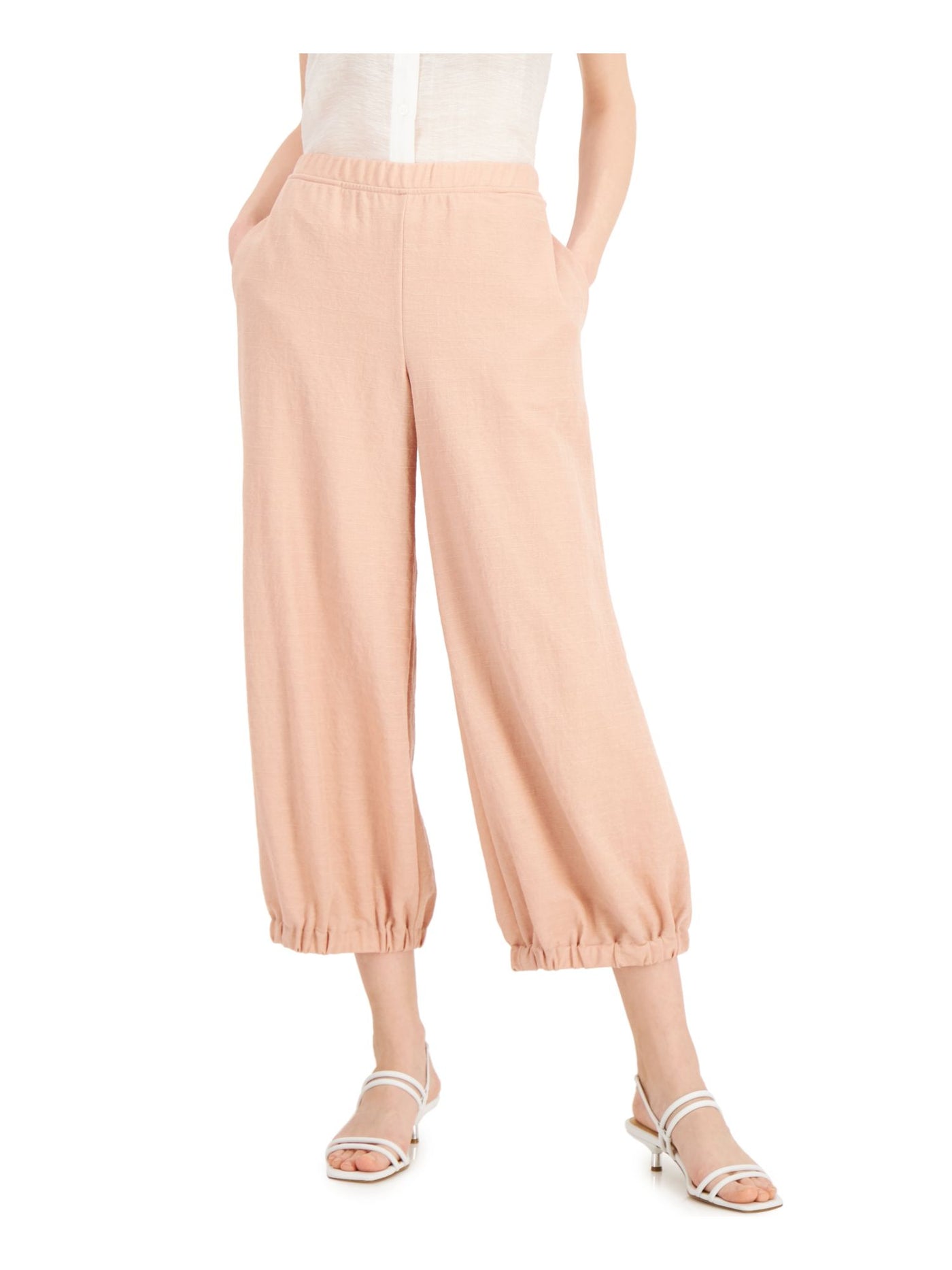 ALFANI Womens Beige Textured Pocketed Cropped Joggers Wide Leg Pants Petites PS
