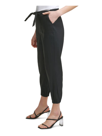 CALVIN KLEIN Womens Black Stretch Tie Pocketed Elastic Cuffs Hook And Bar Closu Wear To Work Straight leg Pants XS