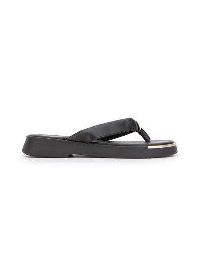 KENNETH COLE NEW YORK Womens Black 1/2" Platform Padded Comfort Athens Round Toe Wedge Slip On Leather Flip Flop Sandal 7 M