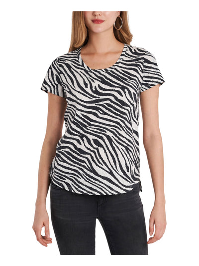 VINCE CAMUTO Womens Short Sleeve Jewel Neck Top