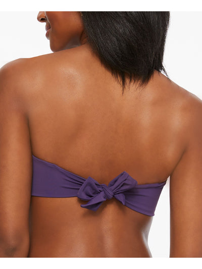 BAR III Women's Purple Stretch Ring Lined Tie Convertible Adjustable Bandeau Swimsuit Top XS