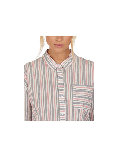 BARBOUR Womens White Pocketed Striped Cuffed Sleeve Point Collar Button Up Top 12