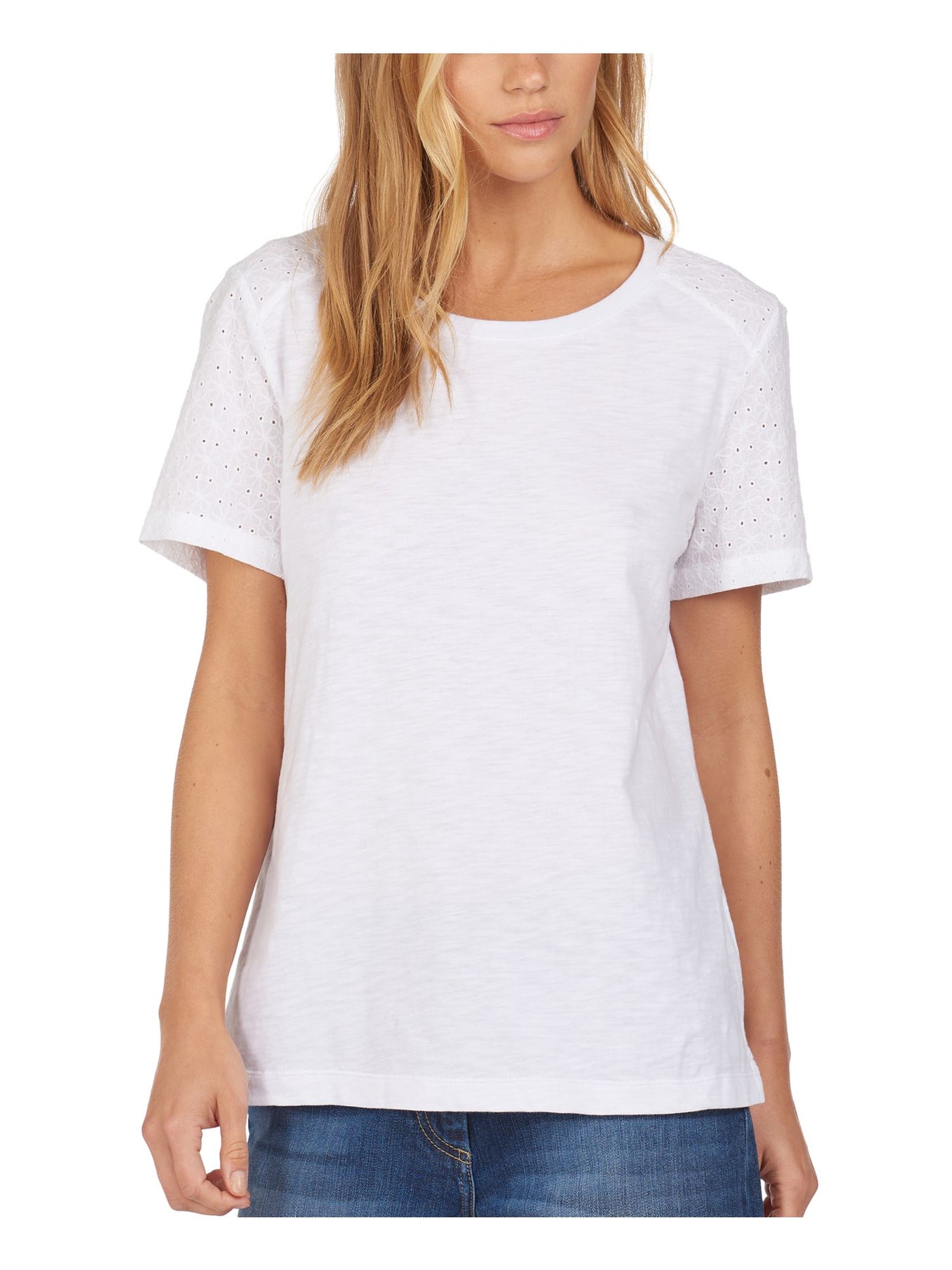 BARBOUR Womens White Eyelet Short Sleeve Crew Neck Top 6