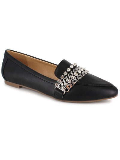 XOXO Womens Black Embellished Vona Pointy Toe Slip On Dress Flats Shoes 9 M