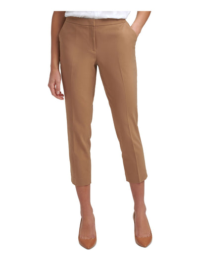CALVIN KLEIN Womens Brown Stretch Darted Pocketed Mid Rise Straight Leg Cropped Pants Petites 6P