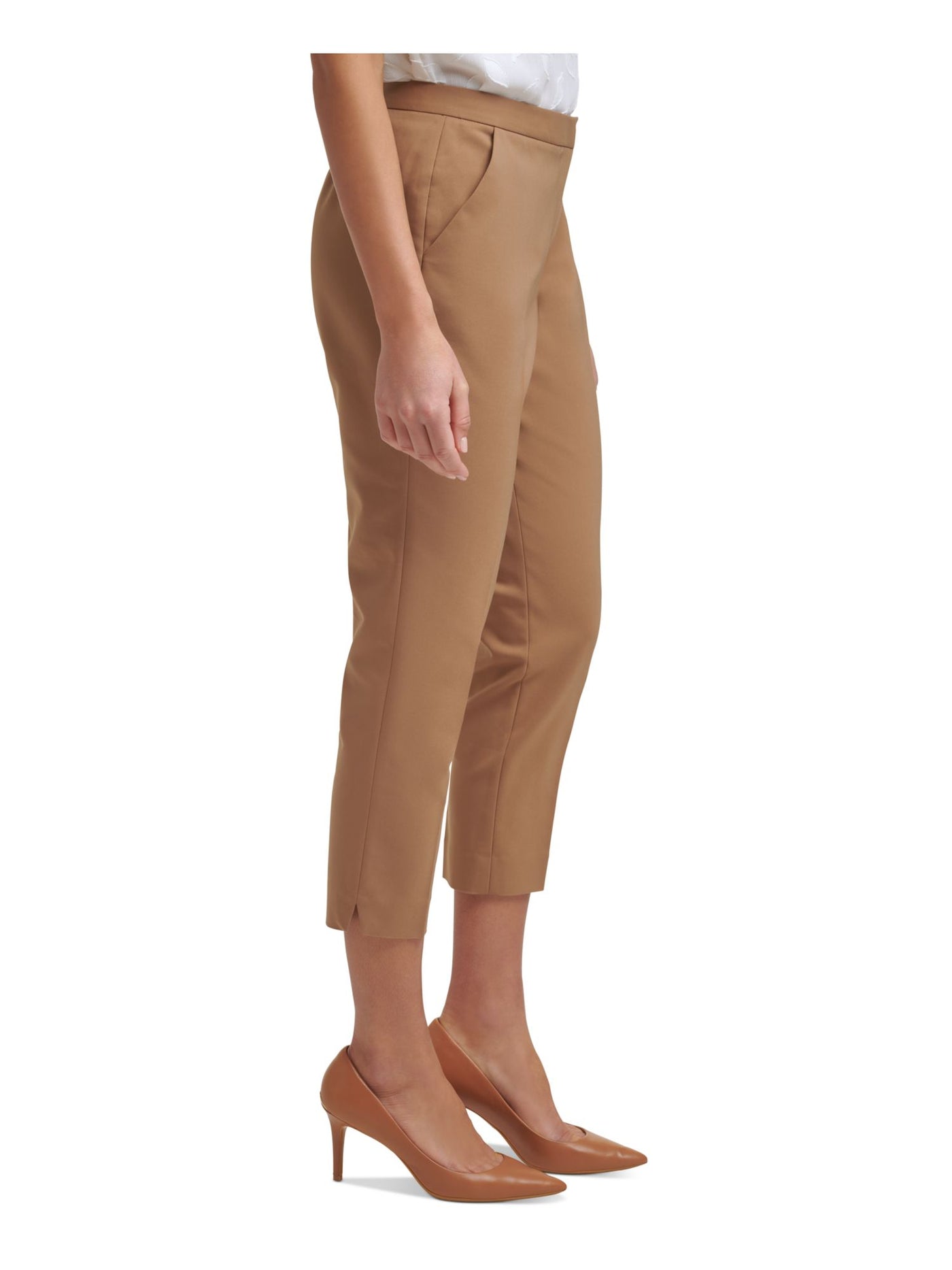 CALVIN KLEIN Womens Brown Stretch Darted Pocketed Mid Rise Straight Leg Cropped Pants Petites 6P