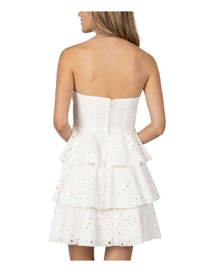 SPEECHLESS Womens White Eyelet Ruffled Zippered Sleeveless Strapless Short Party Fit + Flare Dress 5