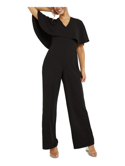 QUIZ Womens Black Stretch Gathered High-waisted Dolman Sleeve V Neck Evening Wide Leg Jumpsuit 4